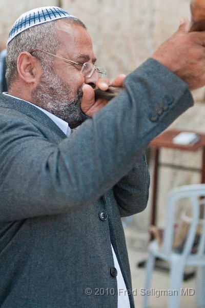 20100408_104750 D300 (4).jpg - Man blowing a shofar (horn of a ram)